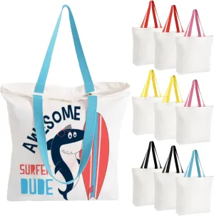 10 Pack Canvas Tote Bag with Zipper, Reusable Grocery Bags with Long Handle, DIY Heat Transfer Sublimation Blanks Shopping Bags for Advertising, Birthday, Halloween, Christmas Craft Bags