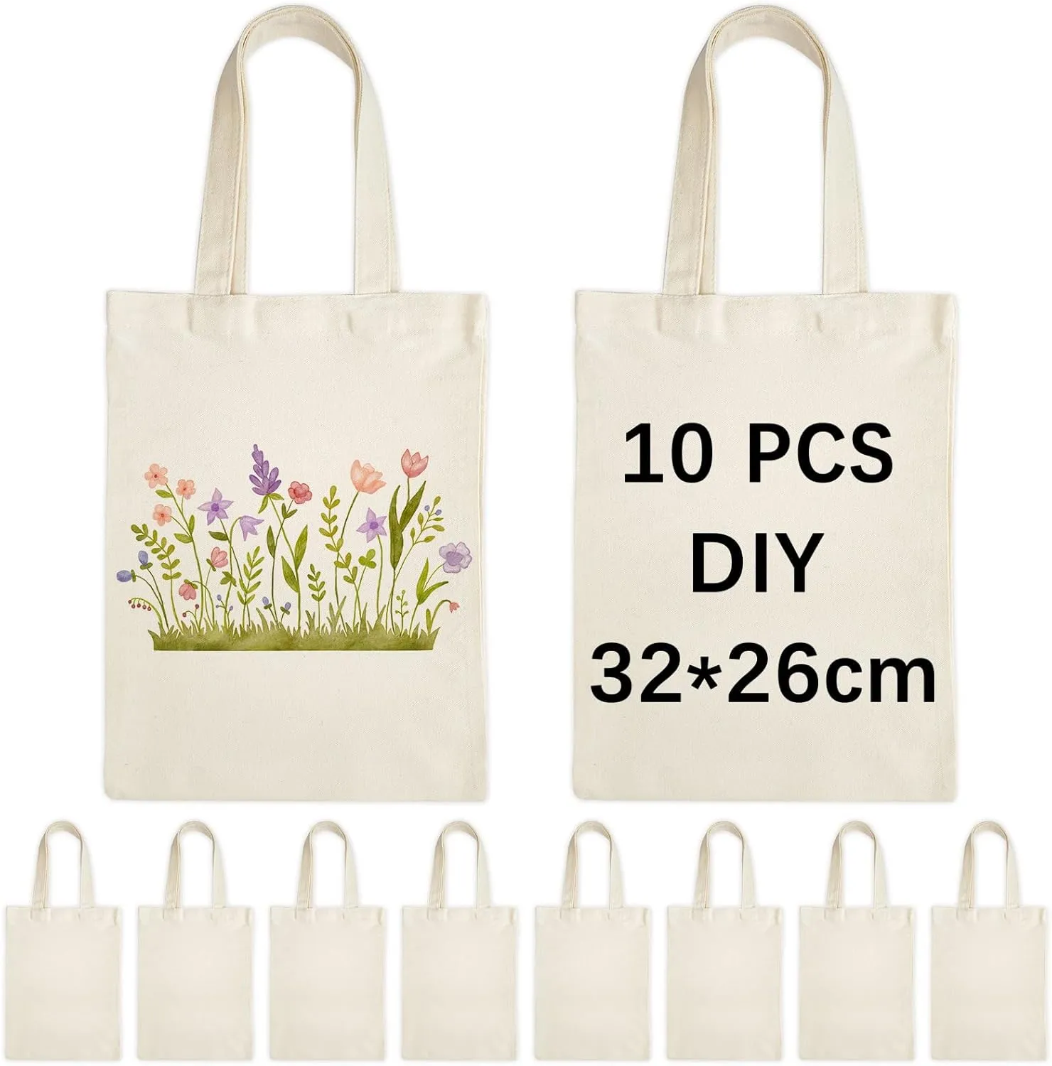 10 PCS Sublimation Tote bag,sublimation canvas bags bulk, scrawl shopping bag,Beige blank canvas tote bags for DIY craft and decorative craft 10.2 * 12.6 inches(26 * 32cm)