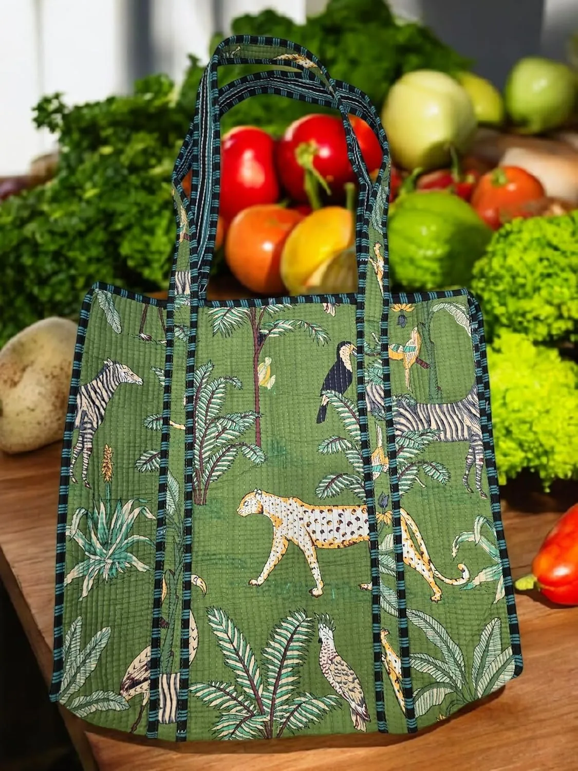 100% Cotton Quilted Tote Bag –Handmade Shoulder Bag Animal Print Lightweight for Shopping, Travel & Daily Use