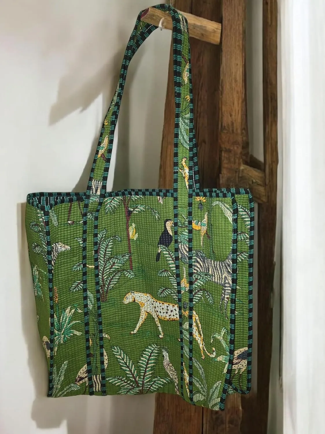 100% Cotton Quilted Tote Bag –Handmade Shoulder Bag Animal Print Lightweight for Shopping, Travel & Daily Use
