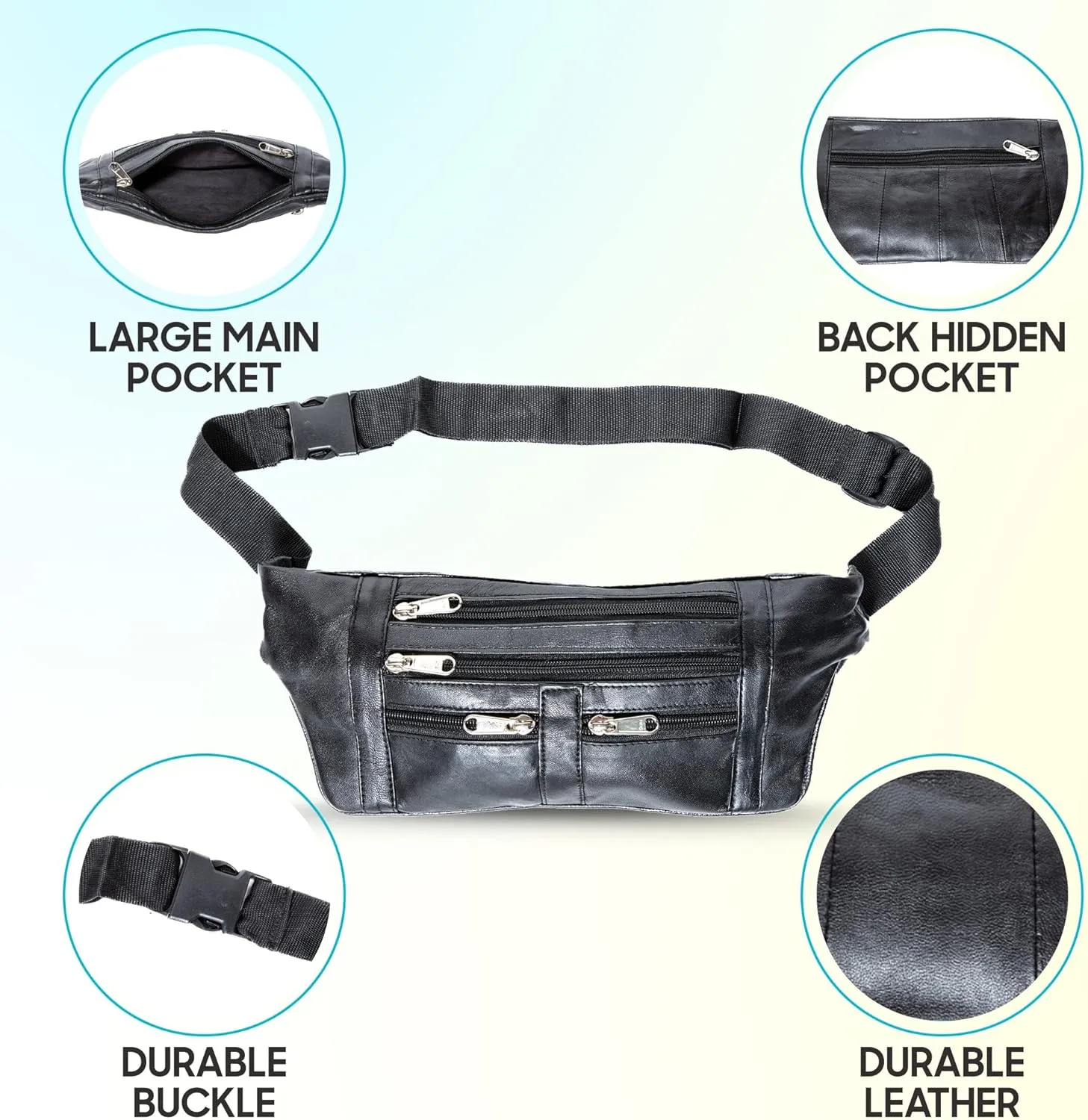 100% Genuine Leather Black Crossbody Bags For Men Women with Adjustable Strap, Versatile Belt Bag, Unisex Shoulder Bag, Small Crossbody Leather Bag, Fanny Pack For Unisex Adult, Everywhere Belt Bag