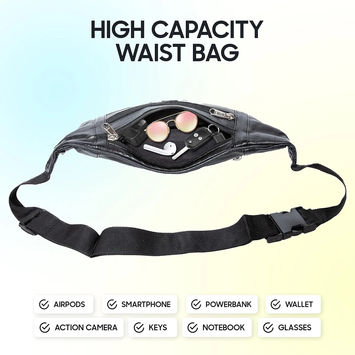 100% Genuine Leather Black Crossbody Bags For Men Women with Adjustable Strap, Versatile Belt Bag, Unisex Shoulder Bag, Small Crossbody Leather Bag, Fanny Pack For Unisex Adult, Everywhere Belt Bag
