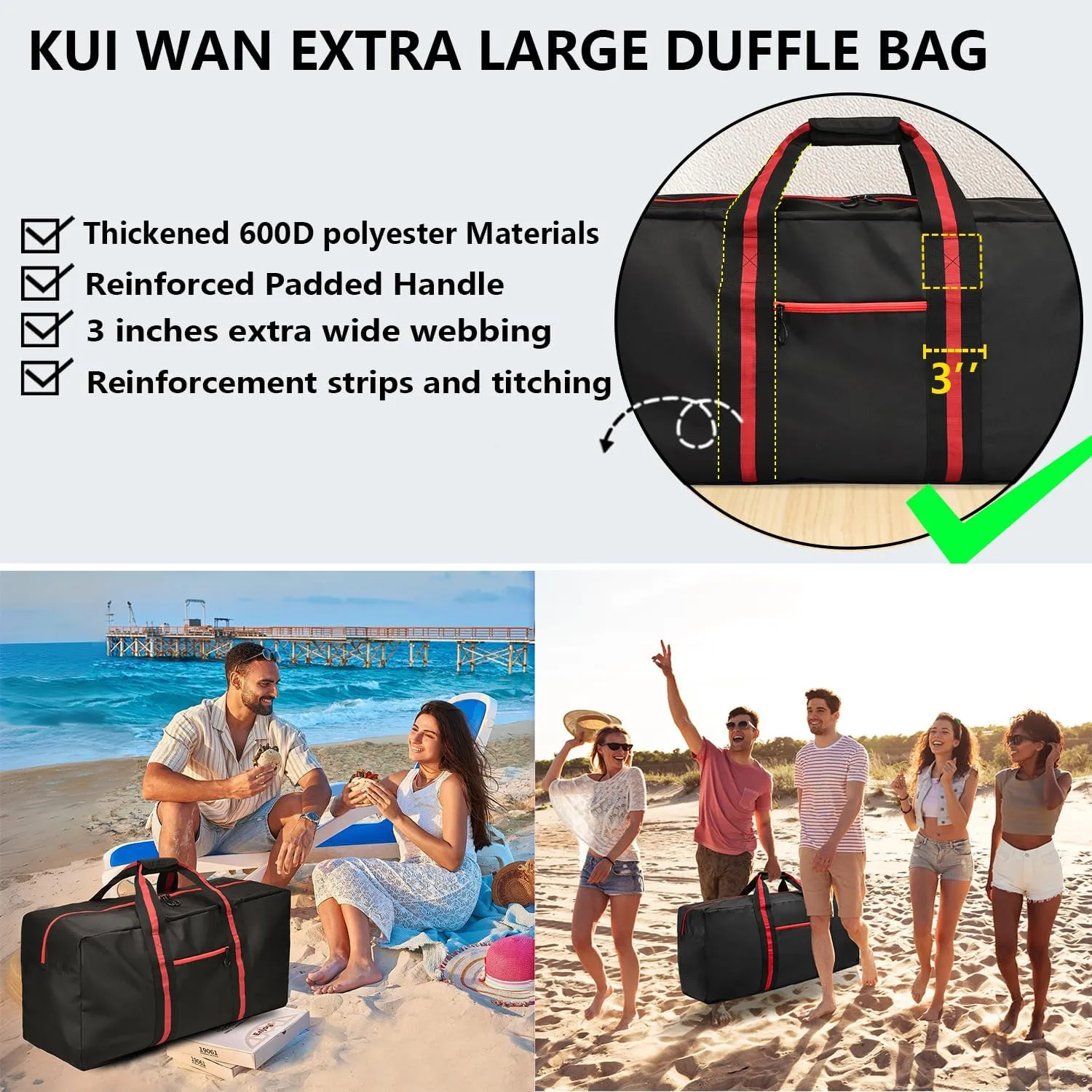 100L Large Duffle Bag for Travel 31.1” Diffle Bag - Overnight Weekender Camping, Storage for Men Women, Classic Red