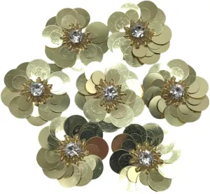 10pc Sequin Flowers Beading Applique Gold 1.18Inch Sew on Patches Glitter Mini Crystal Paillette Applique for DIY Wedding Cloth Shoes Hair Headband Decor