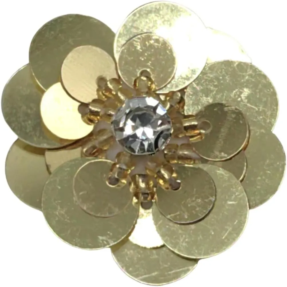10pc Sequin Flowers Beading Applique Gold 1.18Inch Sew on Patches Glitter Mini Crystal Paillette Applique for DIY Wedding Cloth Shoes Hair Headband Decor