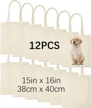 12 PCS 15" x 16" Sublimation Tote Bags,polyester tote bags for sublimation, DIY customization blank canvas tote bags