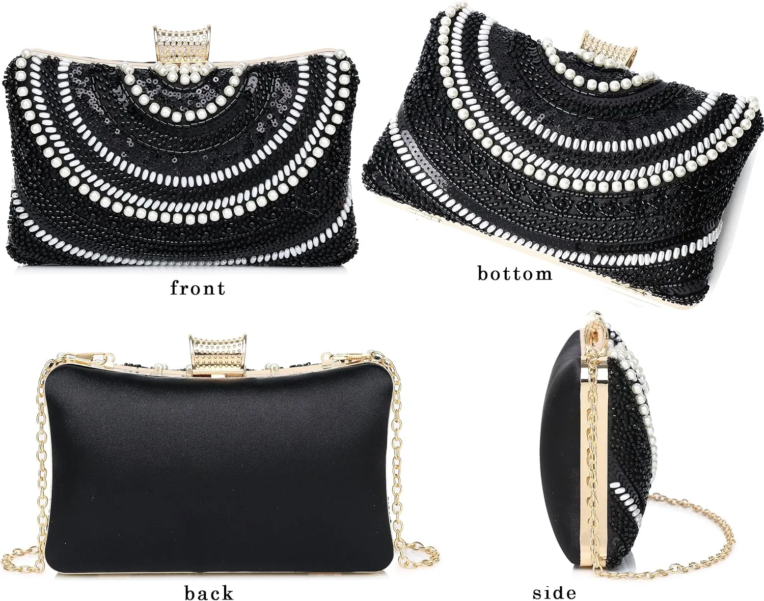 1920s Vintage Clutch Purse Beaded Floral Hard Shell Sequin Handbag Clutch for Women Bridal Sequin Wedding/Prom/Cocktail