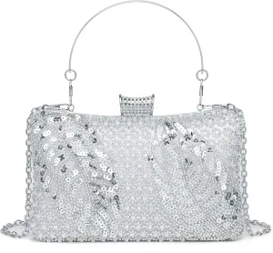 1920s Vintage Clutch Purse Beaded Floral Hard Shell Sequin Handbag Clutch for Women Bridal Sequin Wedding/Prom/Cocktail