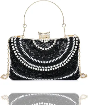 1920s Vintage Clutch Purse Beaded Floral Hard Shell Sequin Handbag Clutch for Women Bridal Sequin Wedding/Prom/Cocktail