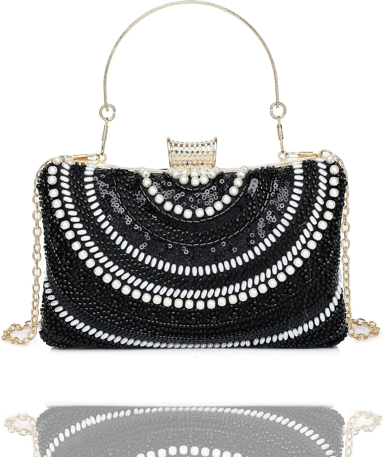 1920s Vintage Clutch Purse Beaded Floral Hard Shell Sequin Handbag Clutch for Women Bridal Sequin Wedding/Prom/Cocktail