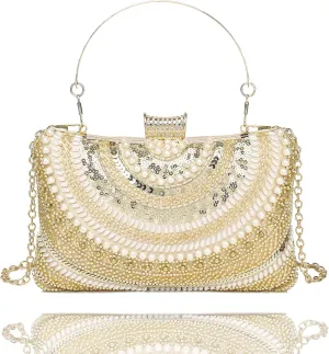 1920s Vintage Clutch Purse Beaded Floral Hard Shell Sequin Handbag Clutch for Women Bridal Sequin Wedding/Prom/Cocktail