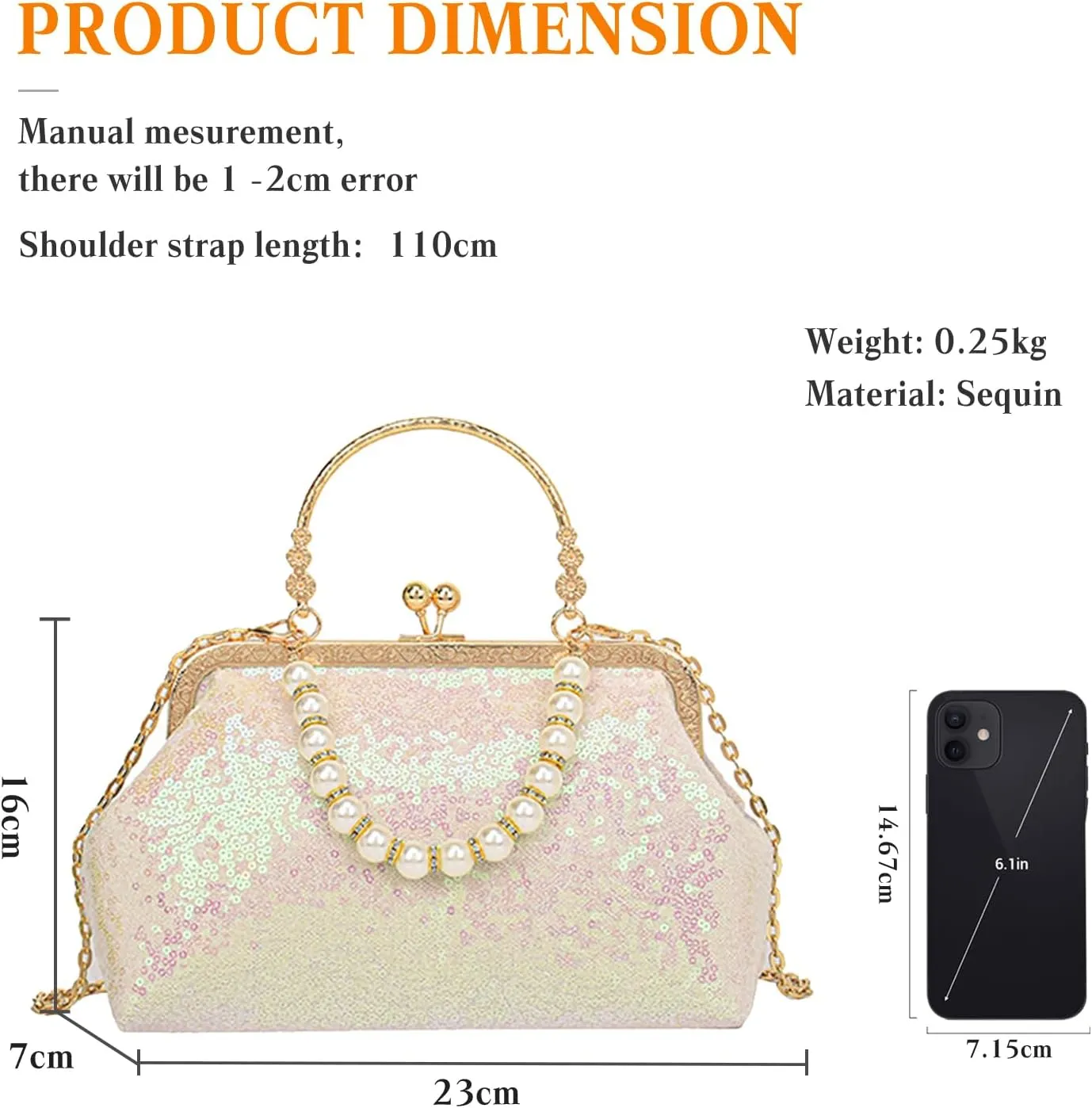 1920s Vintage Evening Clutch Bag Sparkly Sequin Handbag for Women Bridal Wedding Purse Beaded Pearl Shoulder Bag