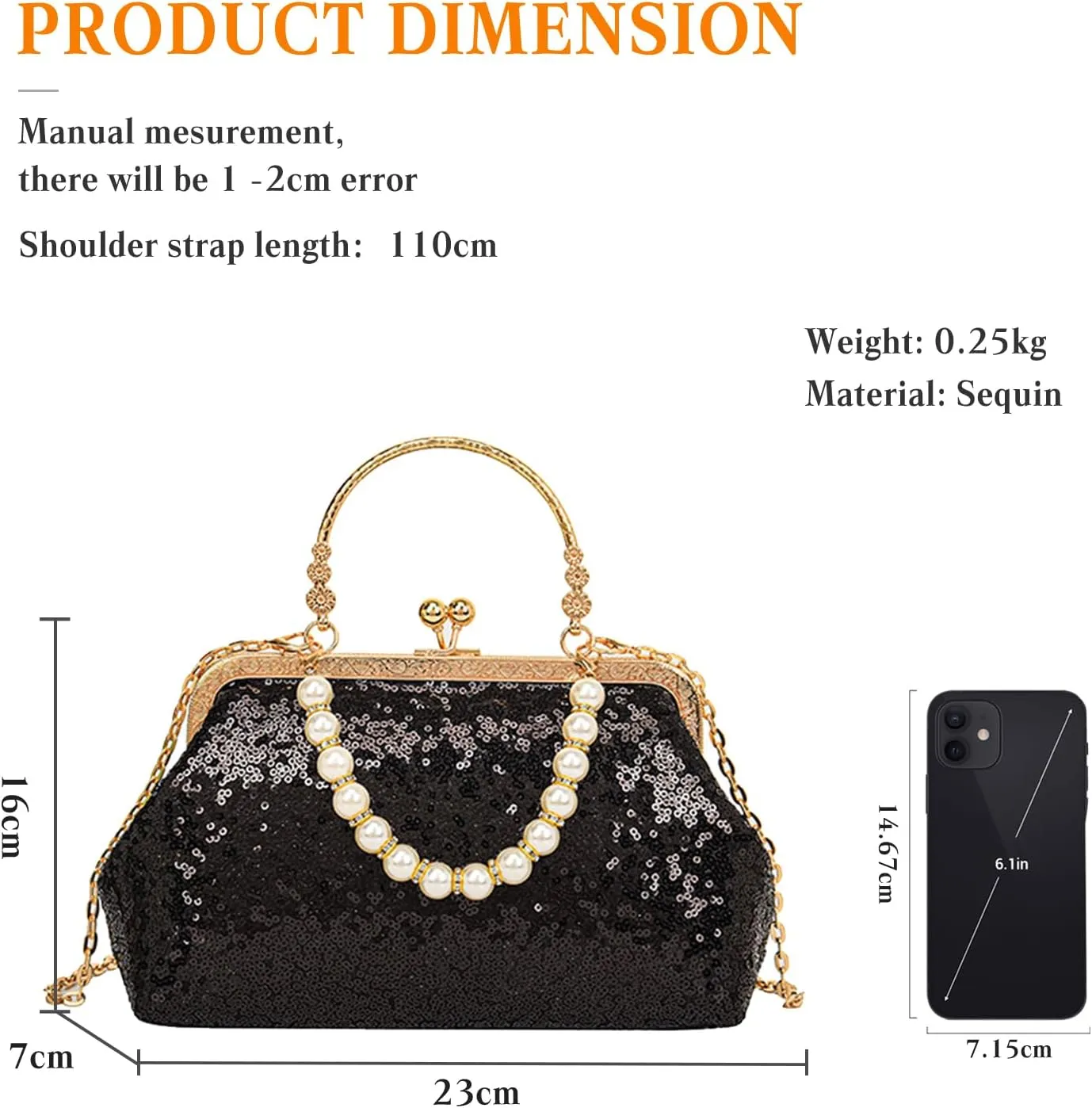 1920s Vintage Evening Clutch Bag Sparkly Sequin Handbag for Women Bridal Wedding Purse Beaded Pearl Shoulder Bag