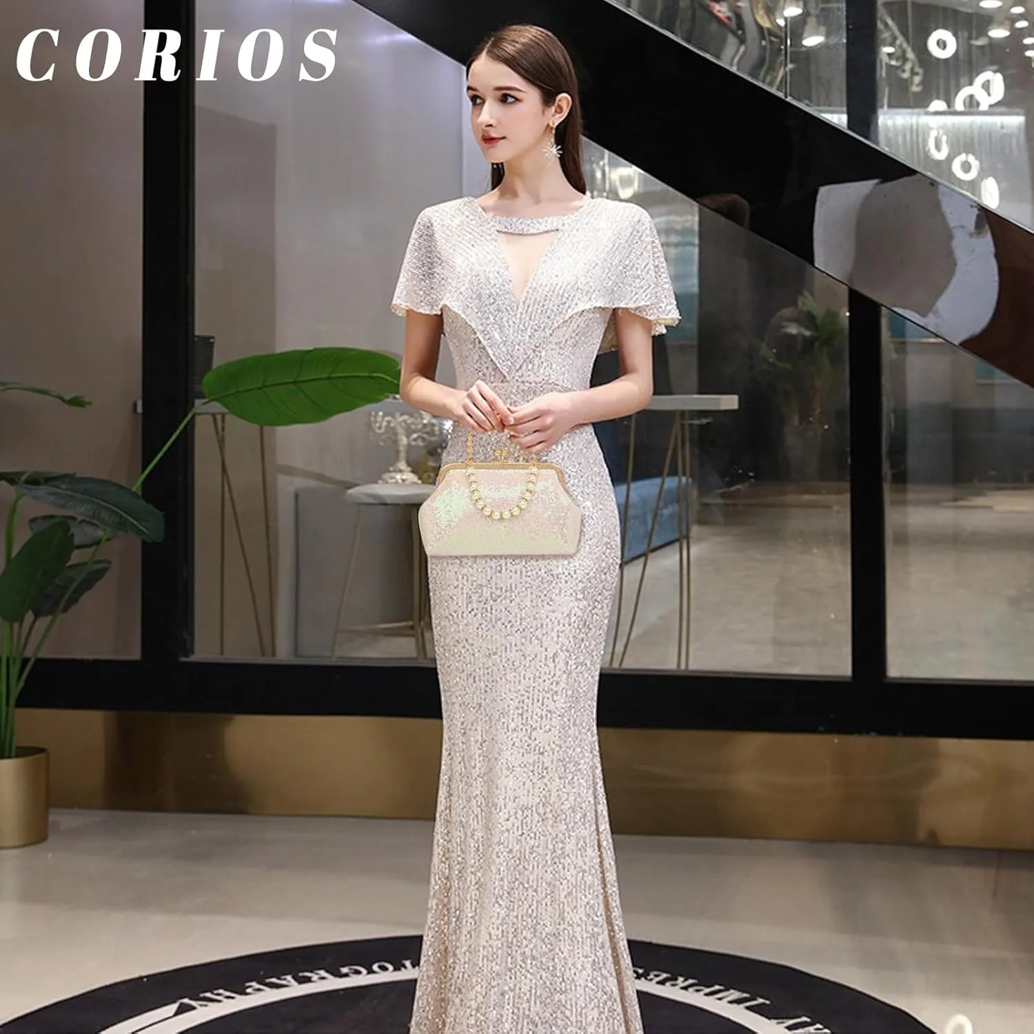 1920s Vintage Evening Clutch Bag Sparkly Sequin Handbag for Women Bridal Wedding Purse Beaded Pearl Shoulder Bag