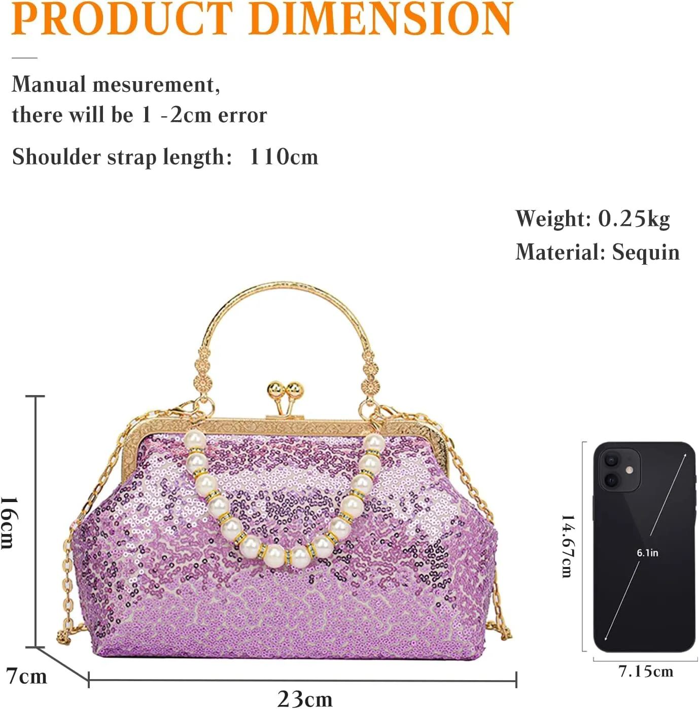 1920s Vintage Evening Clutch Bag Sparkly Sequin Handbag for Women Bridal Wedding Purse Beaded Pearl Shoulder Bag