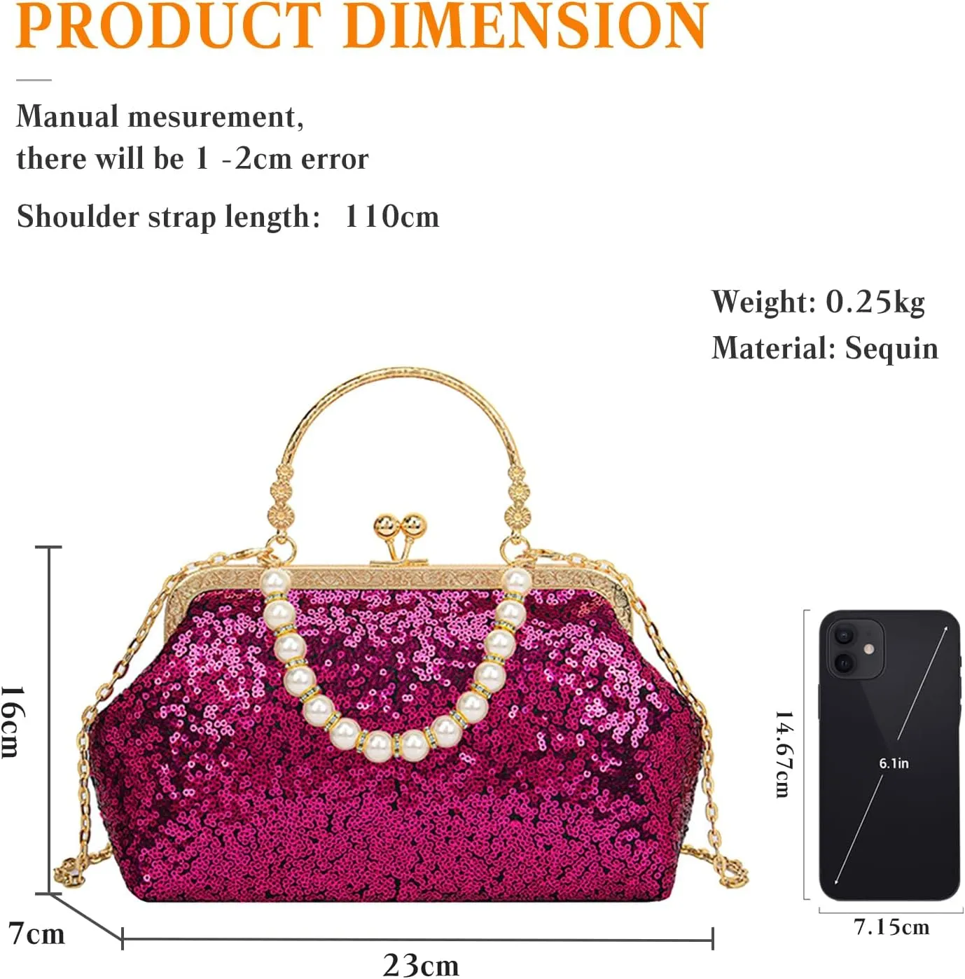 1920s Vintage Evening Clutch Bag Sparkly Sequin Handbag for Women Bridal Wedding Purse Beaded Pearl Shoulder Bag