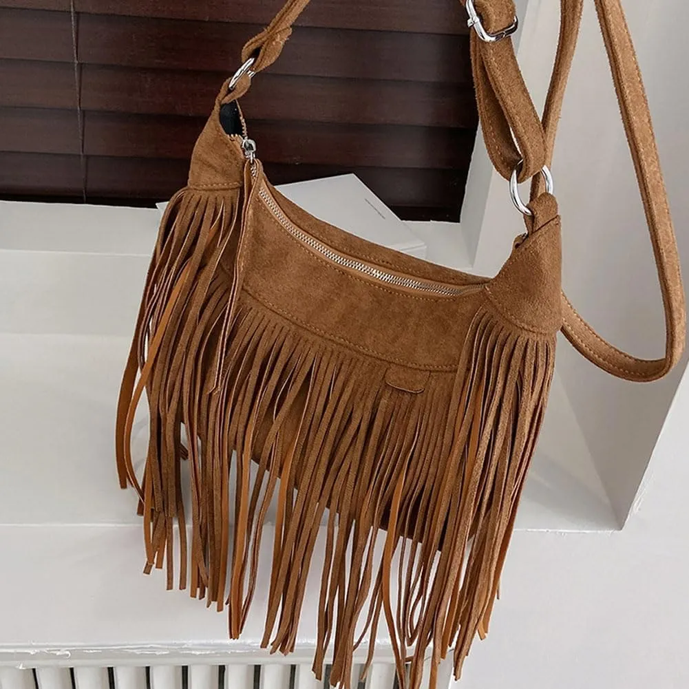 1pcs Crossbody Bag Fringe Fringe Purse Fringe Crossbody Purse Tassel Large Capacity Bag Lady Suede Purse. (Black)
