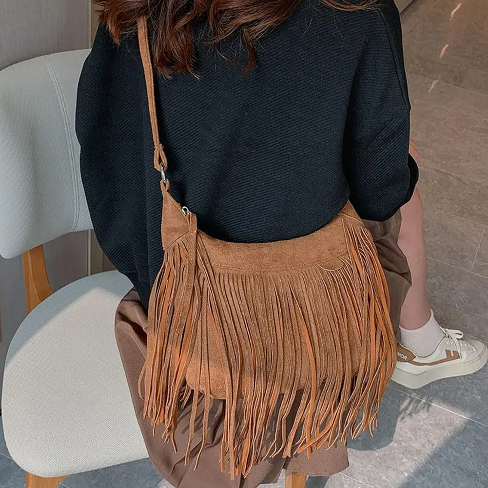 1pcs Crossbody Bag Fringe Fringe Purse Fringe Crossbody Purse Tassel Large Capacity Bag Lady Suede Purse. (Black)