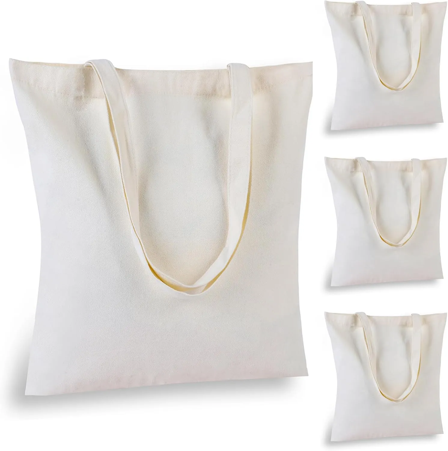 2 | 4 | 6 | 7 | 14 | 18 Pcs Canvas Tote Bags, Natural Color Tote Bags 15 x 16 inch Sustainable Eco Friendly reusable, for Grocery Bags, DIY Gift Bags, Shopping Bags (7 Pcs Natural Colour)
