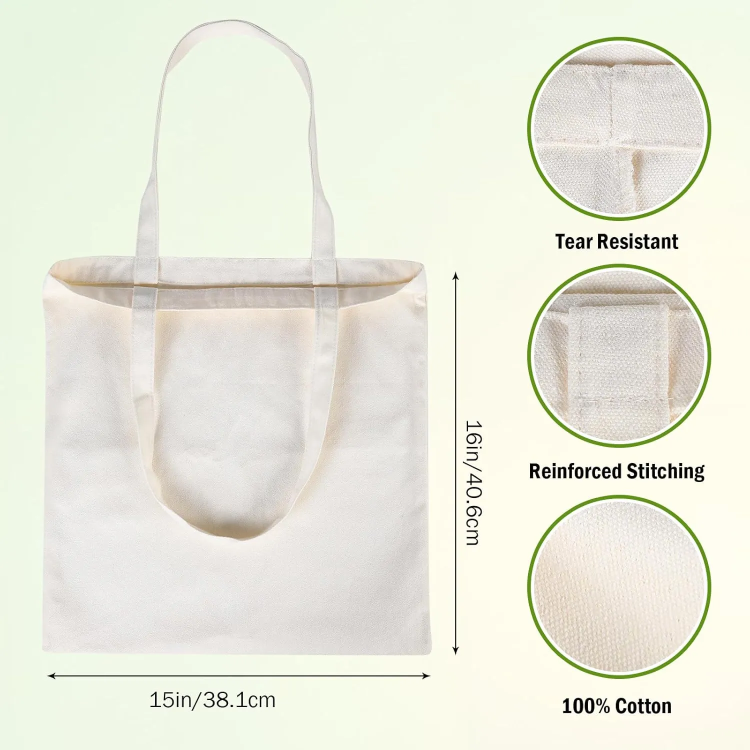 2 | 4 | 6 | 7 | 14 | 18 Pcs Canvas Tote Bags, Natural Color Tote Bags 15 x 16 inch Sustainable Eco Friendly reusable, for Grocery Bags, DIY Gift Bags, Shopping Bags (7 Pcs Natural Colour)