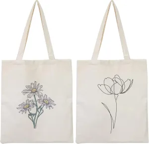 2 PCS Floral Tote Bag Aesthetic Flowers Botanical Shopping Bag Beautiful Flowers Reusable Grocery Bag for Women