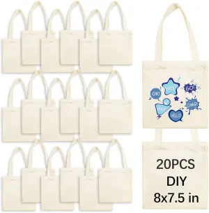 20 Pcs 8X7.5 Inch Sublimation mini tote bags,Blank Canvas Tote Bags Reusable Grocery Bags, small tote bags for kids DIY