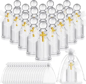 20 Set Holy Water Bottles Glass 40ml Holy Water Container Empty Containers with Gold Cross for Catholic Christian Church Halloween First Communion Thanksgiving Baptism Party Favor Gifts
