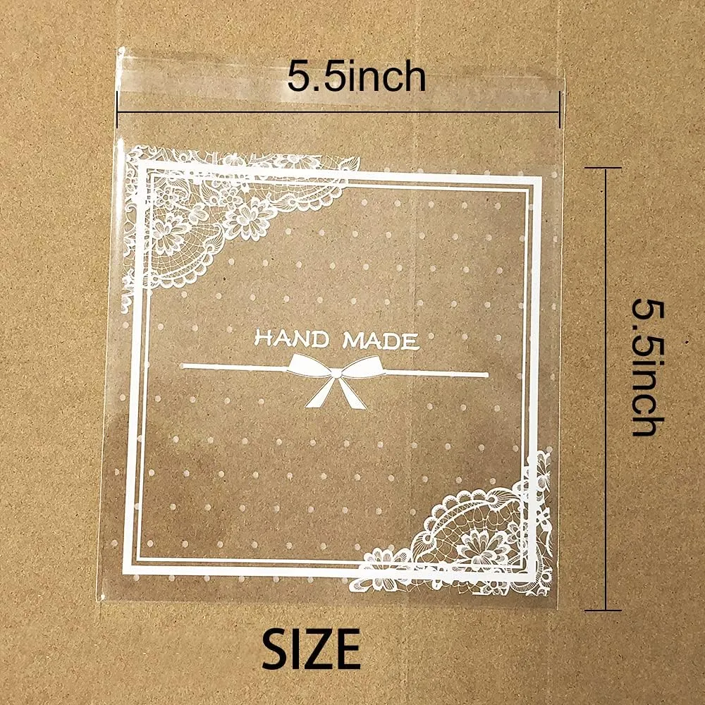 200pcs Clear Lace Bowknot Self-Adhesive Treat Bags – Elegant Cellophane Cookie & Candy Bags for Bakery, Wedding & Party Favors