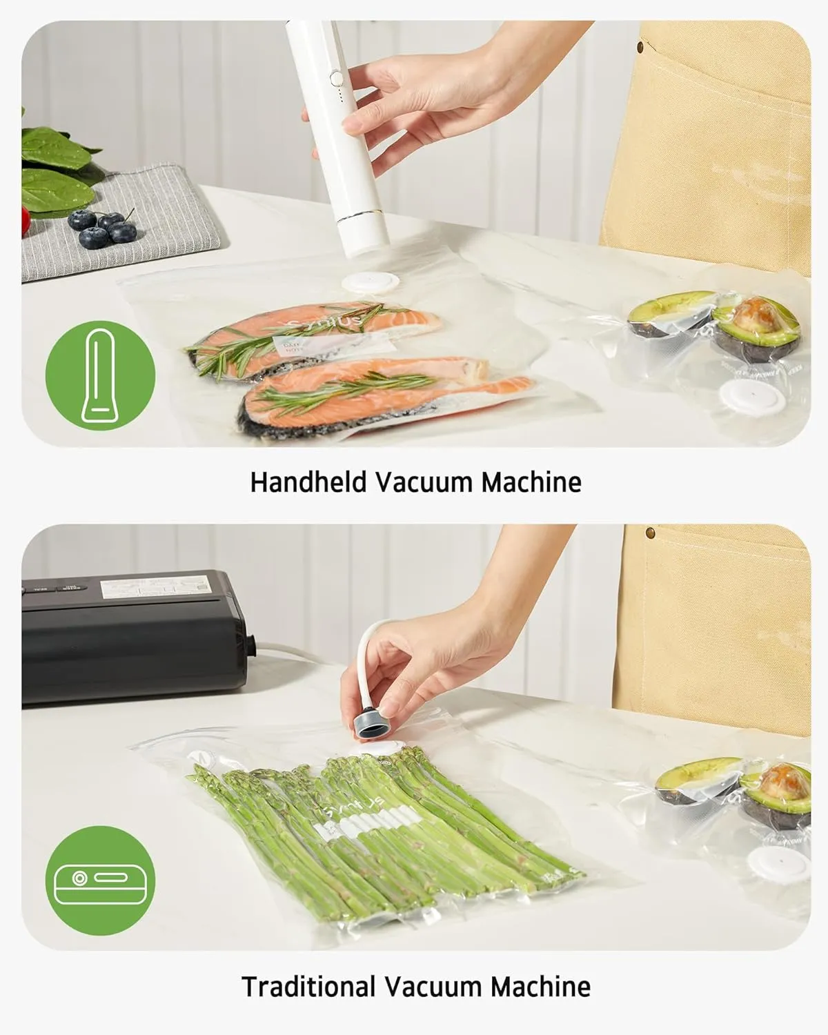 [2025 Upgraded] Syntus Vacuum Sealer Bags for Food, 30 Pcs Small Size 8" x 10" and Medium Size 10" x 13.8" Food Storage Bags for Sous Vide Cooking Microwave Heating, Air Valve Zipper Bags & Zip Clips