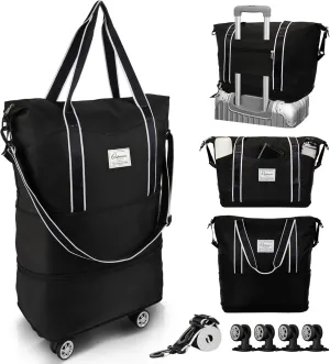 25L-55L Expandable Foldable Duffle Bag, Rolling Duffle Bag with Detachable Wheels and Adjustable Shoulder Strap