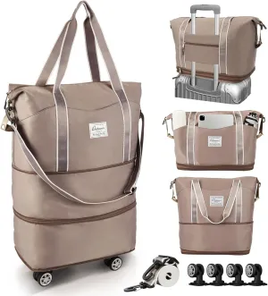 25L-55L Expandable Foldable Duffle Bag, Rolling Duffle Bag with Detachable Wheels and Adjustable Shoulder Strap