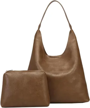 2Pcs Slouchy Hobo Bags for Women Vintage PU Leather Tote Bag Crossbody Purses Soft Top-handle Shoulder Handbags 2025