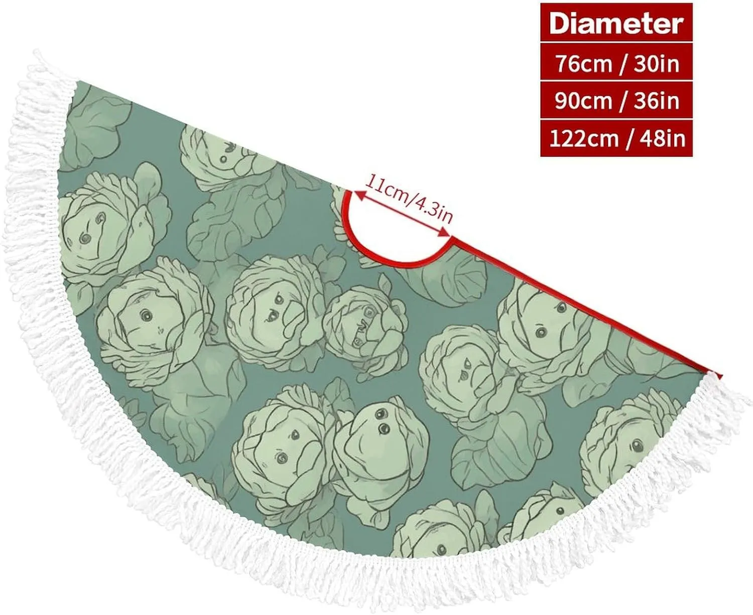 36 Inches Christmas Tree Skirt Cabbage Pattern Printed Xmas Tree Mat Christmas Ornaments for Home Indoor Outdoor Decorations Holiday Ornaments Party