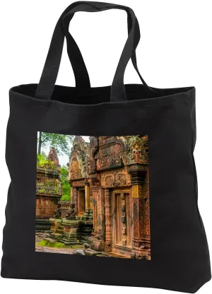 3dRose Black Tote Bag JUMBO 20w x 15h x 5d - Banteay Srei temple complex, Angkor, Siem Reap, Cambodia Travel