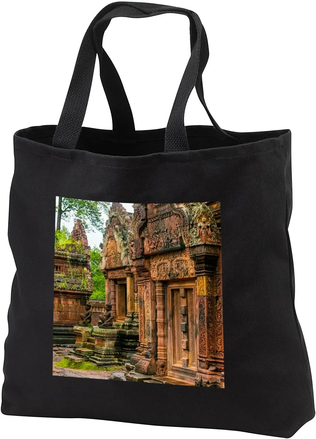3dRose Black Tote Bag JUMBO 20w x 15h x 5d - Banteay Srei temple complex, Angkor, Siem Reap, Cambodia Travel