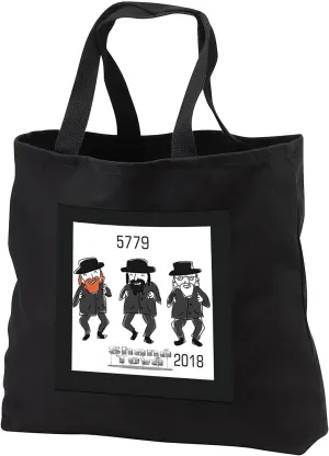 3dRose Black Tote Bag JUMBO 20w x 15h x 5d - Image of three Dancing Rabbis Say Shana Tova 5779 Jewish Themes