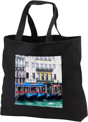 3dRose Black Tote Bag JUMBO 20w x 15h x 5d - Italy, Venice, Buildings along the Grand Canal with Gondolas parked Cities