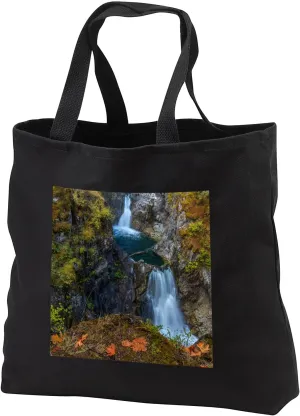 3dRose Black Tote Bag JUMBO 20w x 15h x 5d - Little Qualicum Falls Provincial Park near Parksville, B.C., Canada Waterfalls