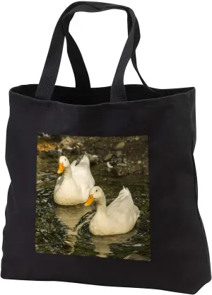 3dRose Domestic free-range Pekin ducks swimming in a stream by their farm. - Tote Bags (tb_332729)