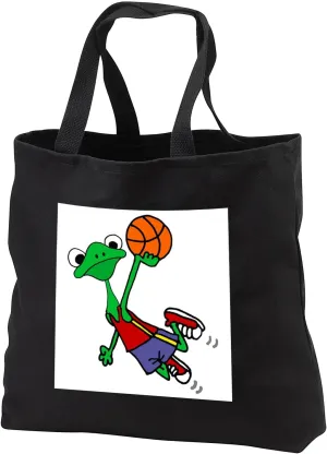 3dRose Funny Cute Tree Frog Playing Basketball Slam Dunk Sports Cartoon - Tote Bags (tb_329016)