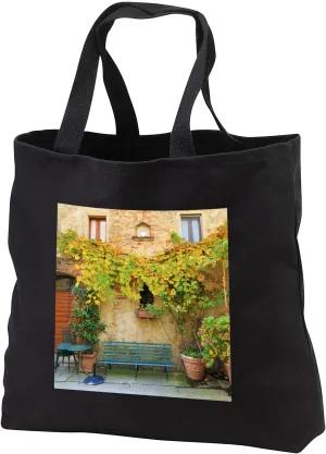 3dRose Italy, Tuscany, Siena, Chiusure. Fall colors and park bench. - Tote Bags (tb_330301)