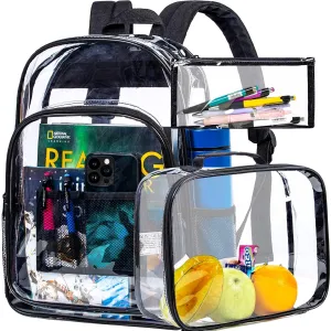 3PCS Clear Backpack, Heavy Duty Sequin Transparent Bookbag and Handbag- Black