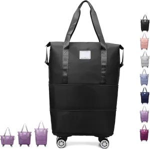 40 L Klarson Expandable Bag with Wheels, Klarson Travel Bag, Large Capacity Dry and Wet Separation Storage Luggage Bag, Three-Layer Expandable, Waterproof and Wear-Resistant (Black)