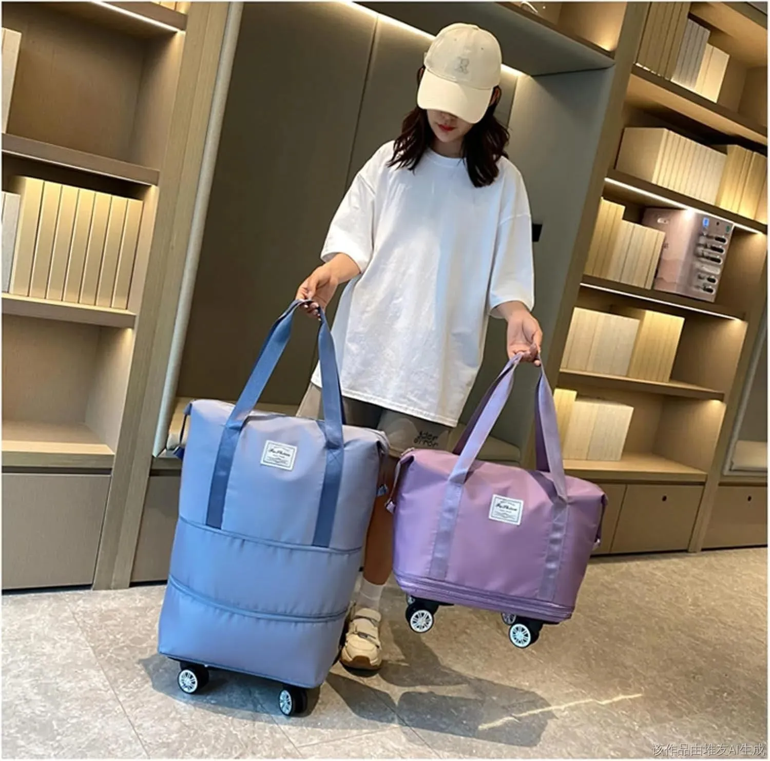 40 L Klarson Expandable Bag with Wheels, Klarson Travel Bag, Large Capacity Dry and Wet Separation Storage Luggage Bag, Three-Layer Expandable, Waterproof and Wear-Resistant (Pink)