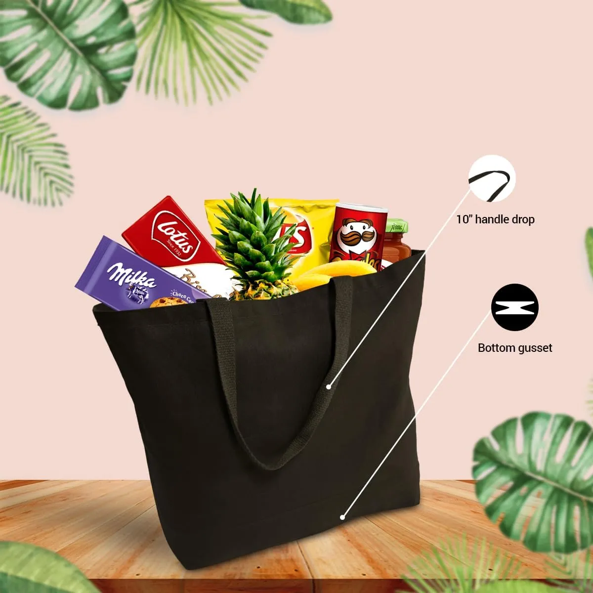5 | 6 | 12 | 24 | 48 | 192 Heavy Cotton Canvas Tote Bag Jumbo 25L Reusable Grocery Bags