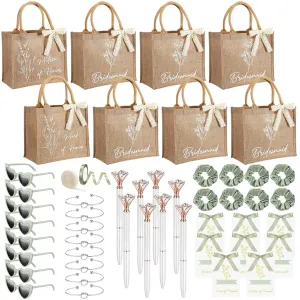50 Pcs Bridesmaid Proposal Gifts Bulk Include Bridal Reusable Grocery Bags Invited Cards Ribbons Heart Sunglasses Hair Scrunchies Diamond Pens Bracelets for Maid of Honor Gifts(Sage Green)