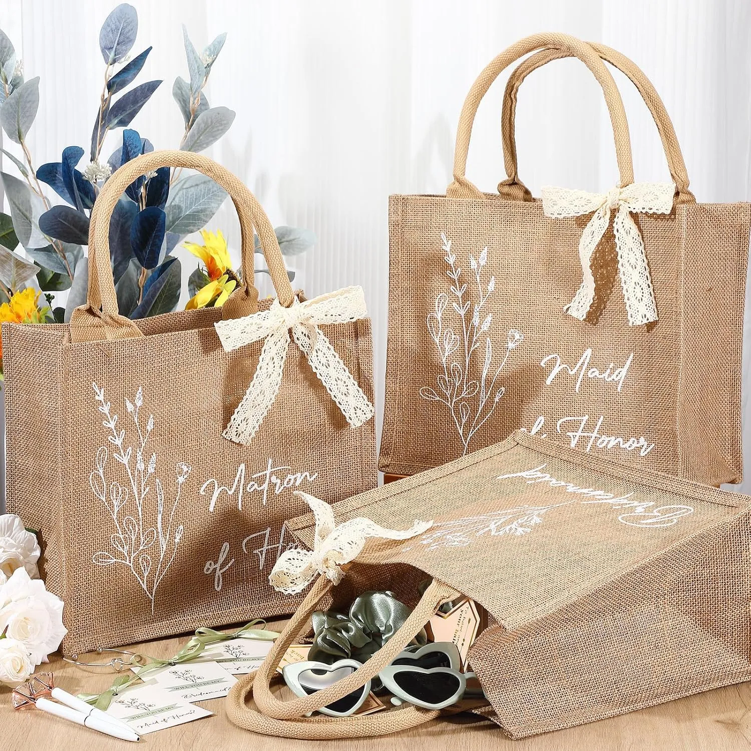 50 Pcs Bridesmaid Proposal Gifts Bulk Include Bridal Reusable Grocery Bags Invited Cards Ribbons Heart Sunglasses Hair Scrunchies Diamond Pens Bracelets for Maid of Honor Gifts(Sage Green)
