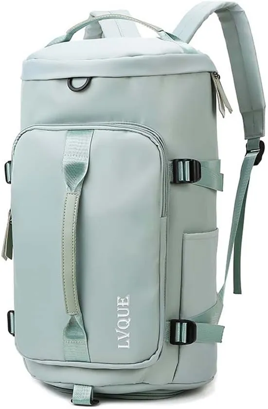 55L Unisex Wet & Dry Separation Gym Bag With Shoes Compartment,Pack Duffel Bag With Hidden Removable Straps., Green