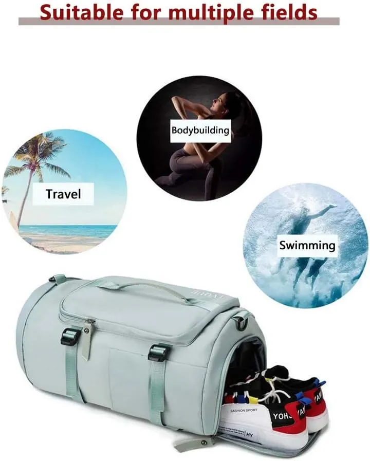 55L Unisex Wet & Dry Separation Gym Bag With Shoes Compartment,Pack Duffel Bag With Hidden Removable Straps., Green