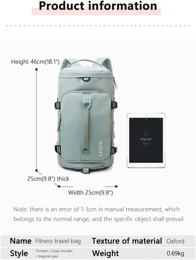 55L Unisex Wet & Dry Separation Gym Bag With Shoes Compartment,Pack Duffel Bag With Hidden Removable Straps., Green